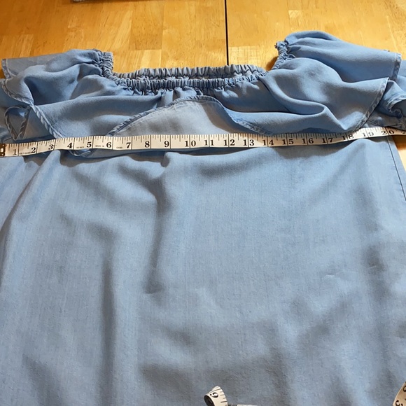 Zara Woman Chambray Ruffle Off Shoulder Mini Dress - Picture 9 of 12